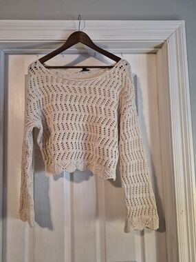 American Eagle Outfitters Cream Open-Knit Scoopneck Sweater Size Medium